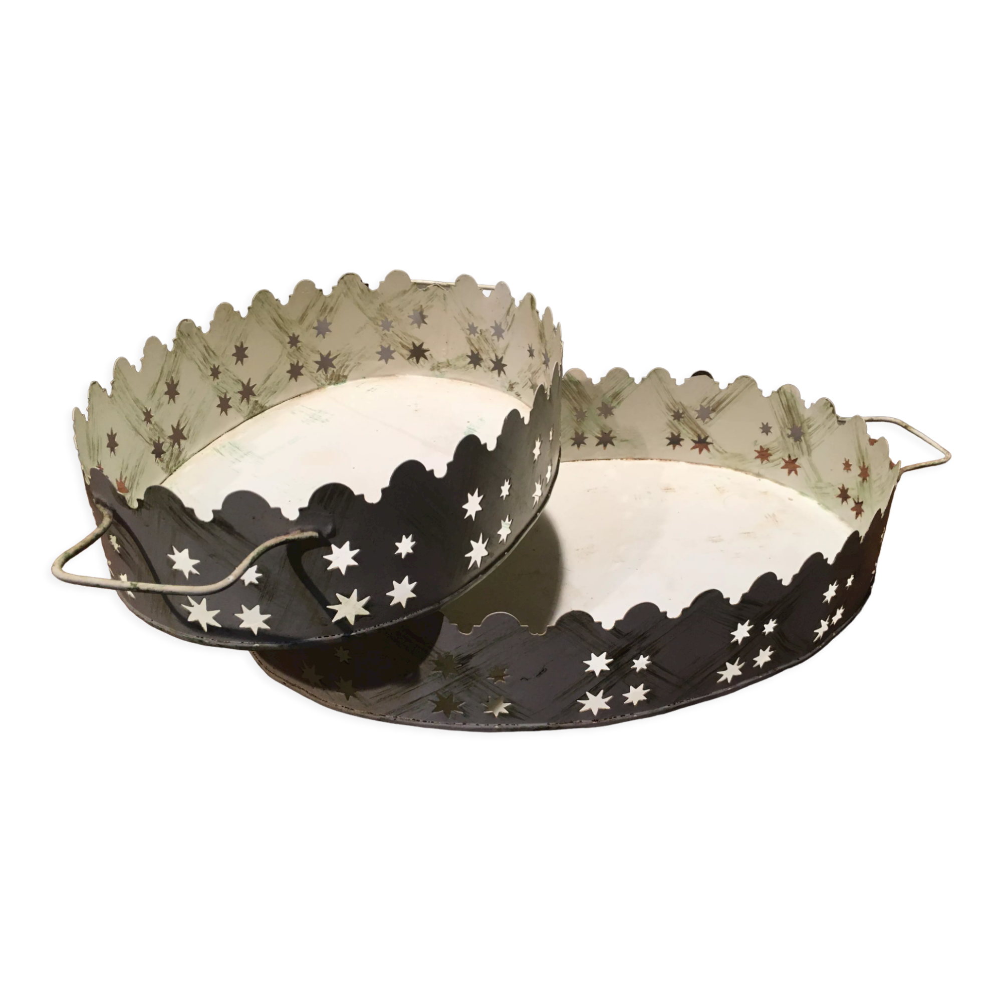 Pair of white patinated metal trays