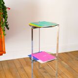 Tripod stand in chrome and smoked glass, double floors, Design, 1970