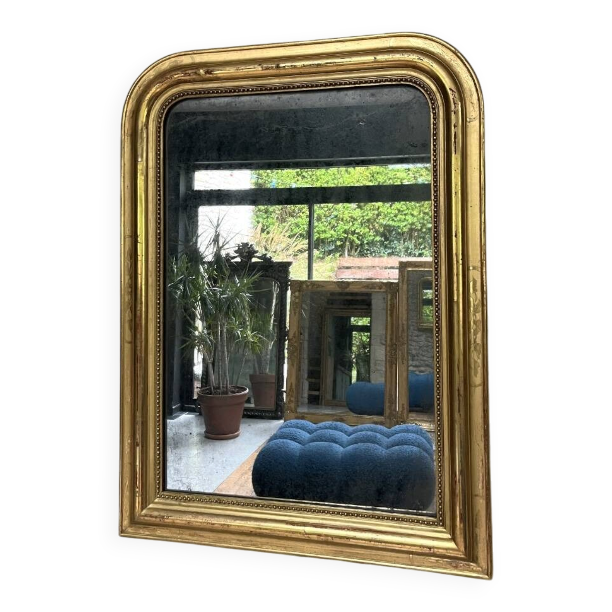 Louis-Philippe pearl mirror 82/61cm gilded with gold leaf, mercury glass, fireplace overmantel.