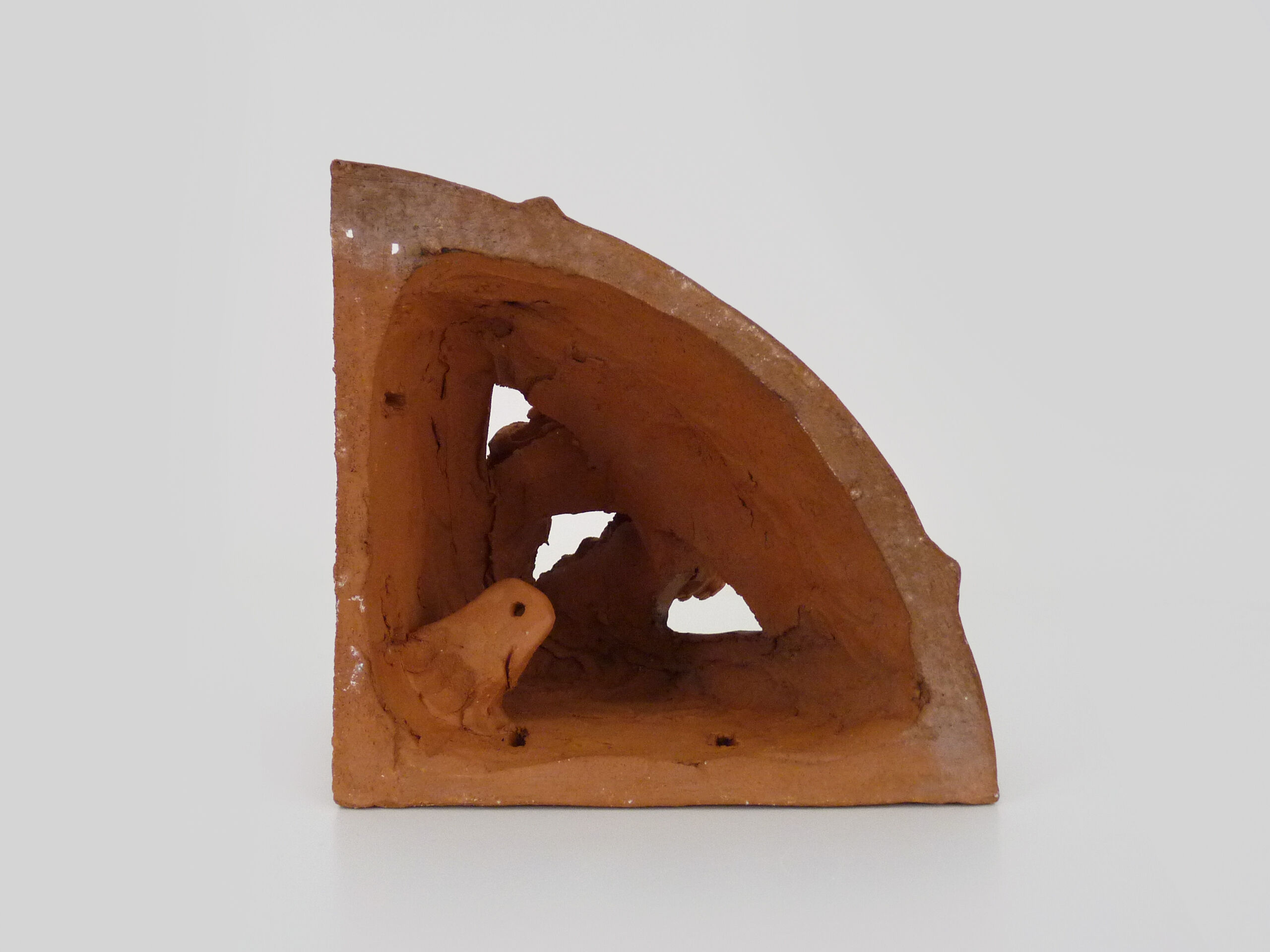 Corner wall lamp in terracotta with fruit decoration, signed D.Chadeau