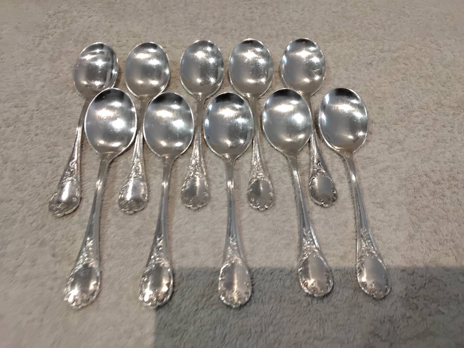 10 silver-plated ice cream scoops, Christofle Marly silversmith, engraved HBC