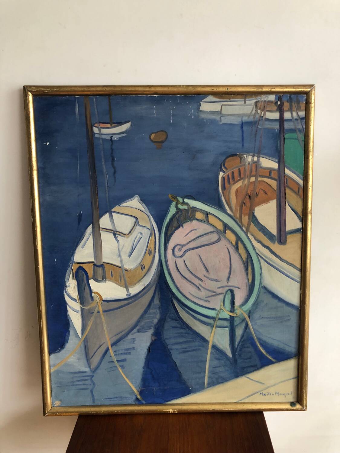 Huile sur toile vue de port Mangeol