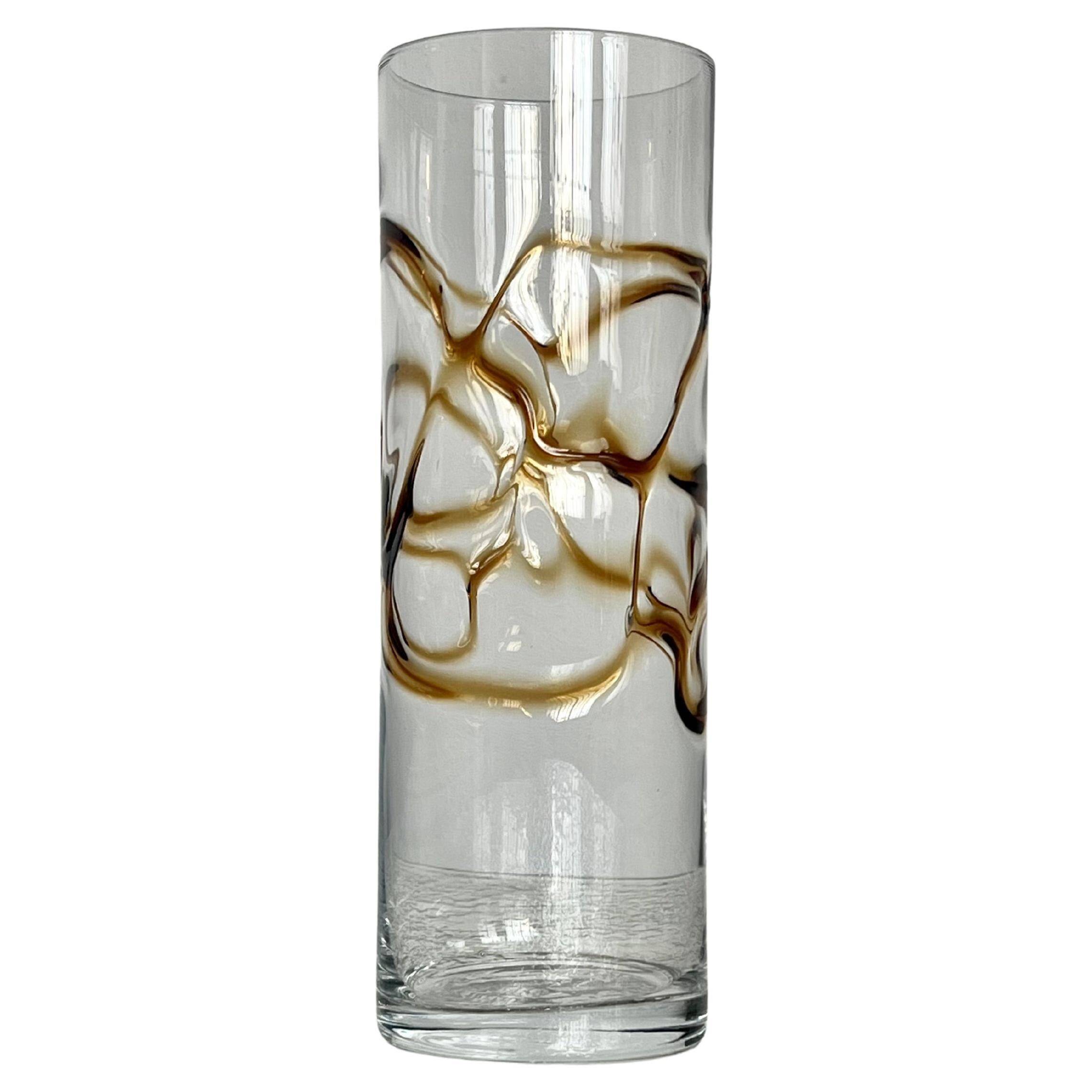 Vintage Glass Vase, yellow and brown Filigree, Coffee Table Decorative