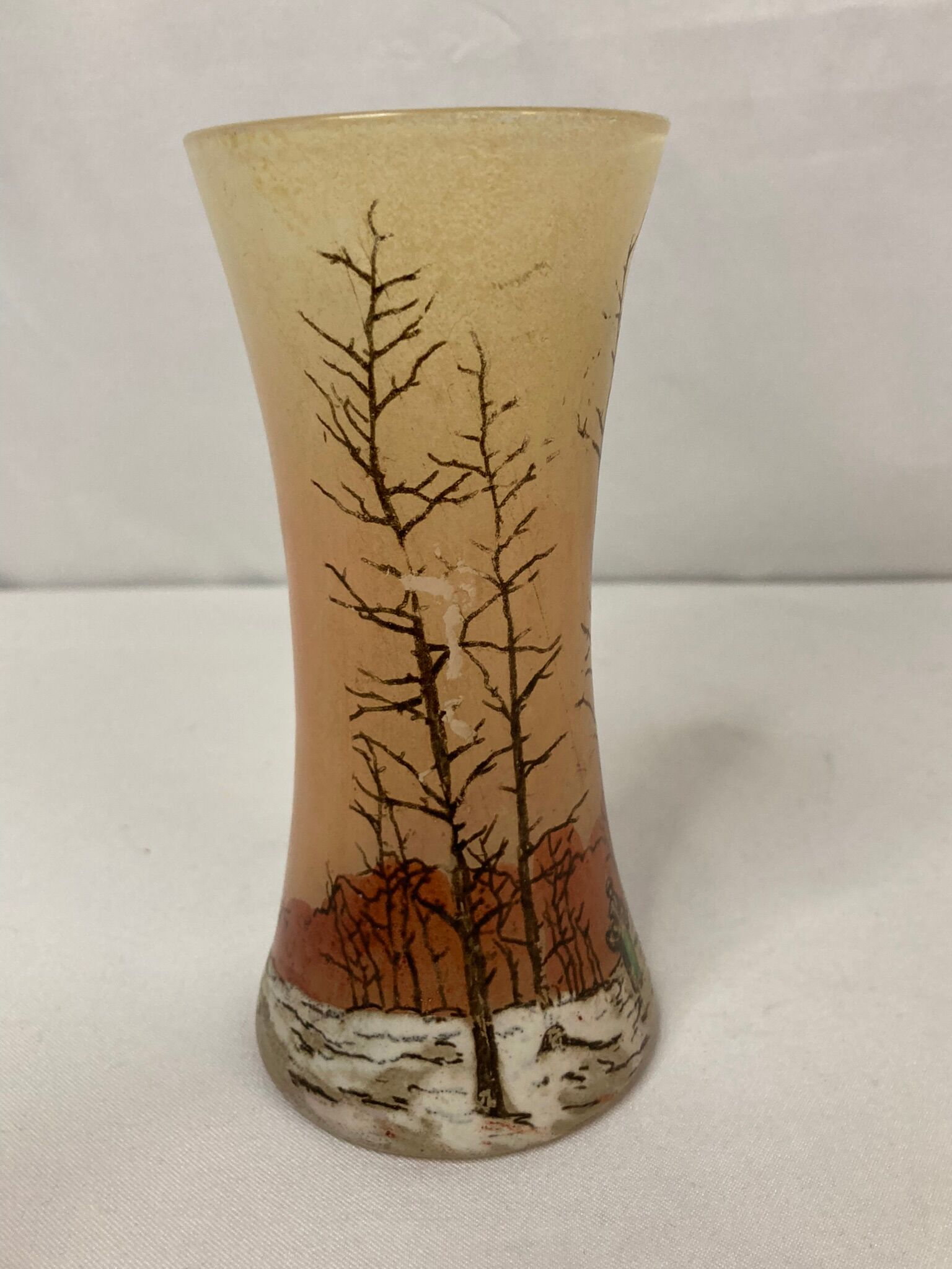 Vase verre émaillé paysage enneigé vers 1900 Legras
