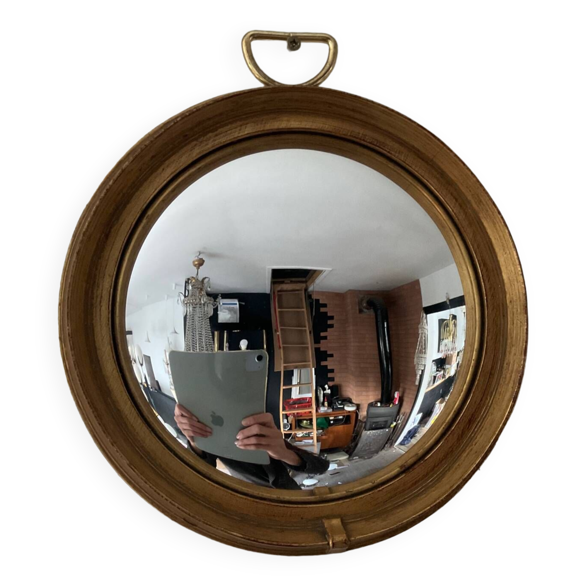 Vintage witch's eye mirror in gilded wood