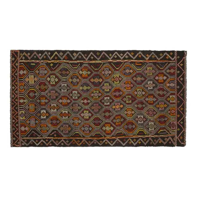 1970s Vintage Turkish Oushak Handmade Wool Cotton Brown Area Rug 144x260