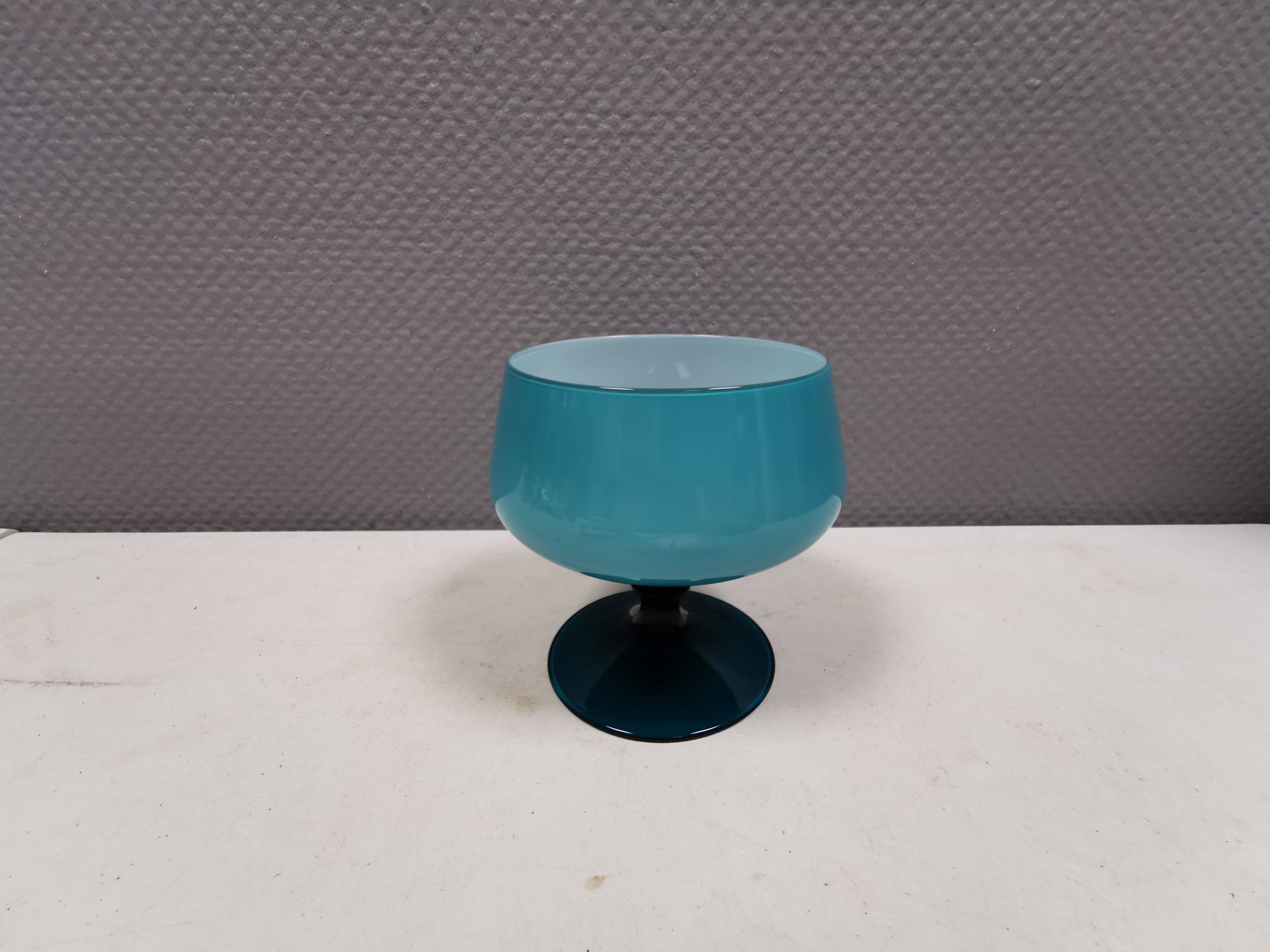 Vintage turquoise glass pedestal bowl Carlo Moretti Italy 1960s