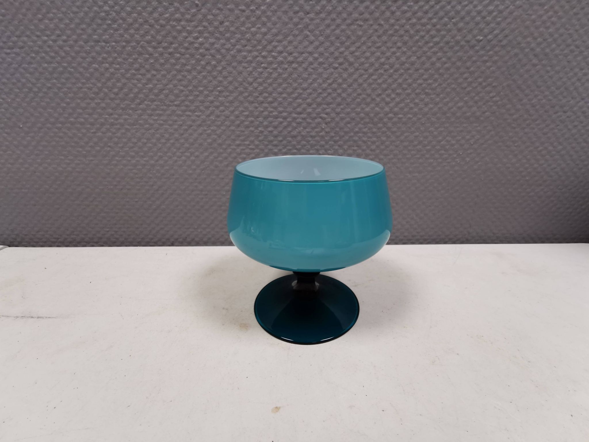 Vintage turquoise glass pedestal bowl Carlo Moretti Italy 1960s