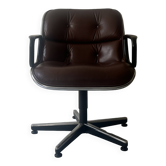 Fauteuil de bureau design en cuir marron et accoudoir par Charles Pollock pour Knoll International