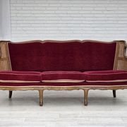 1950s, Danish 3-seater sofa, furniture velour, ash wood, mesh.