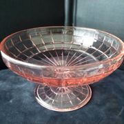 Art Deco pink molded pressed glass compote bowl on foot