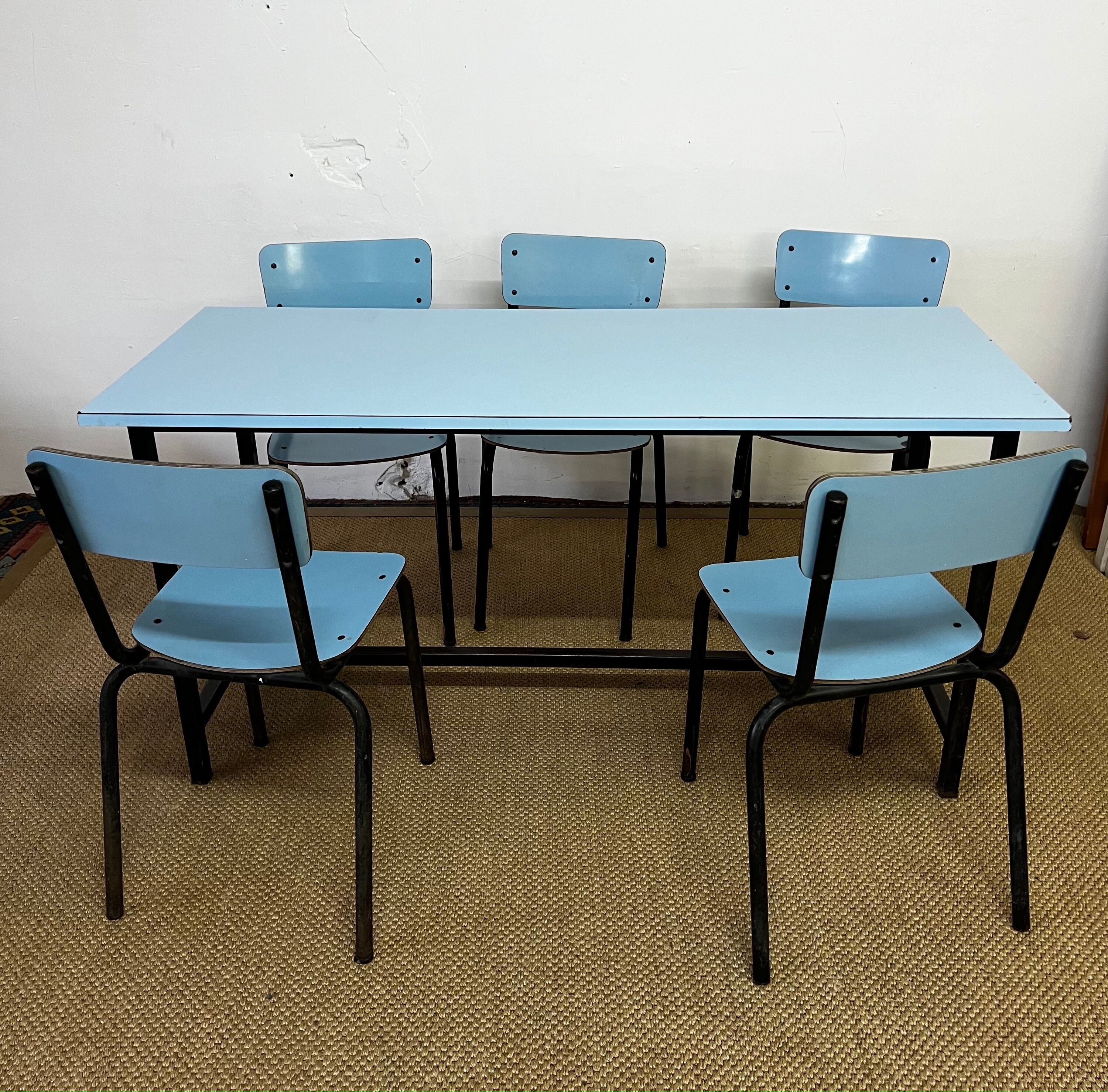 Blue formica table & chairs set