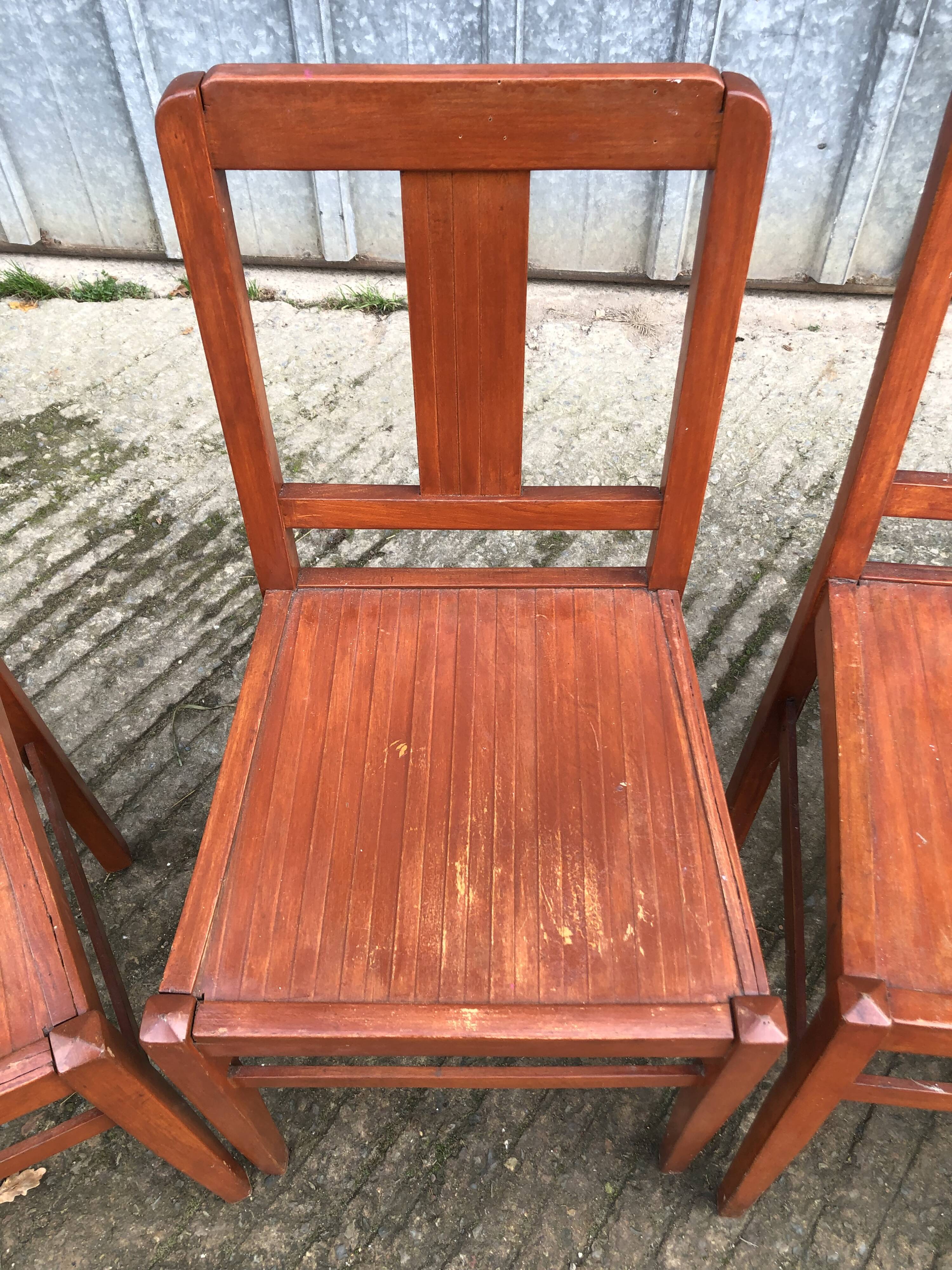 6 René Gabriel chairs from the reconstruction period in beech and plywood.