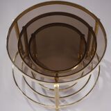 Set of three nesting coffee tables in bronze and smoked glass, 70s