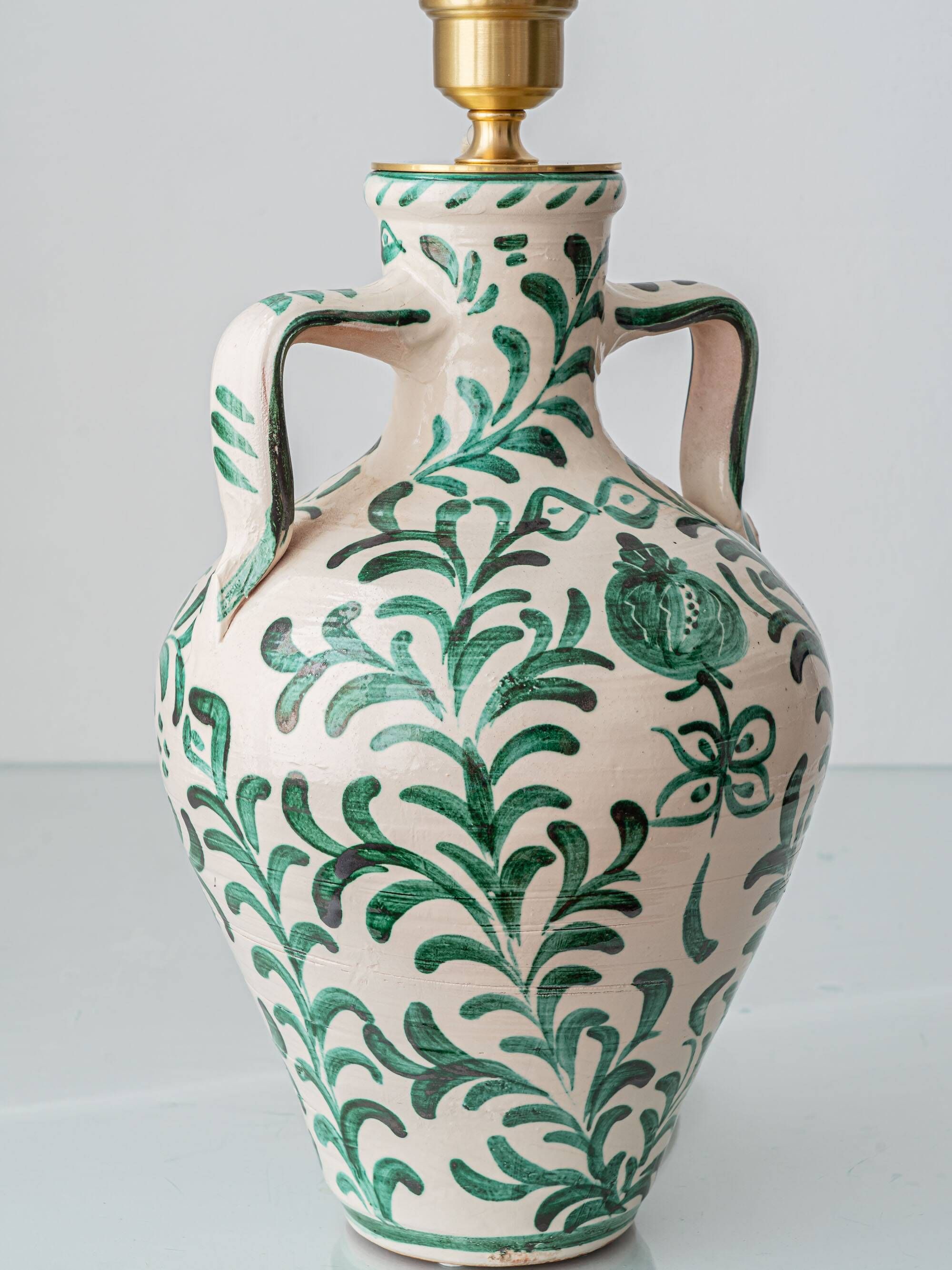 Spanish Revival Ceramic Table Lamp Pair from Granada, New Linen Lampshades