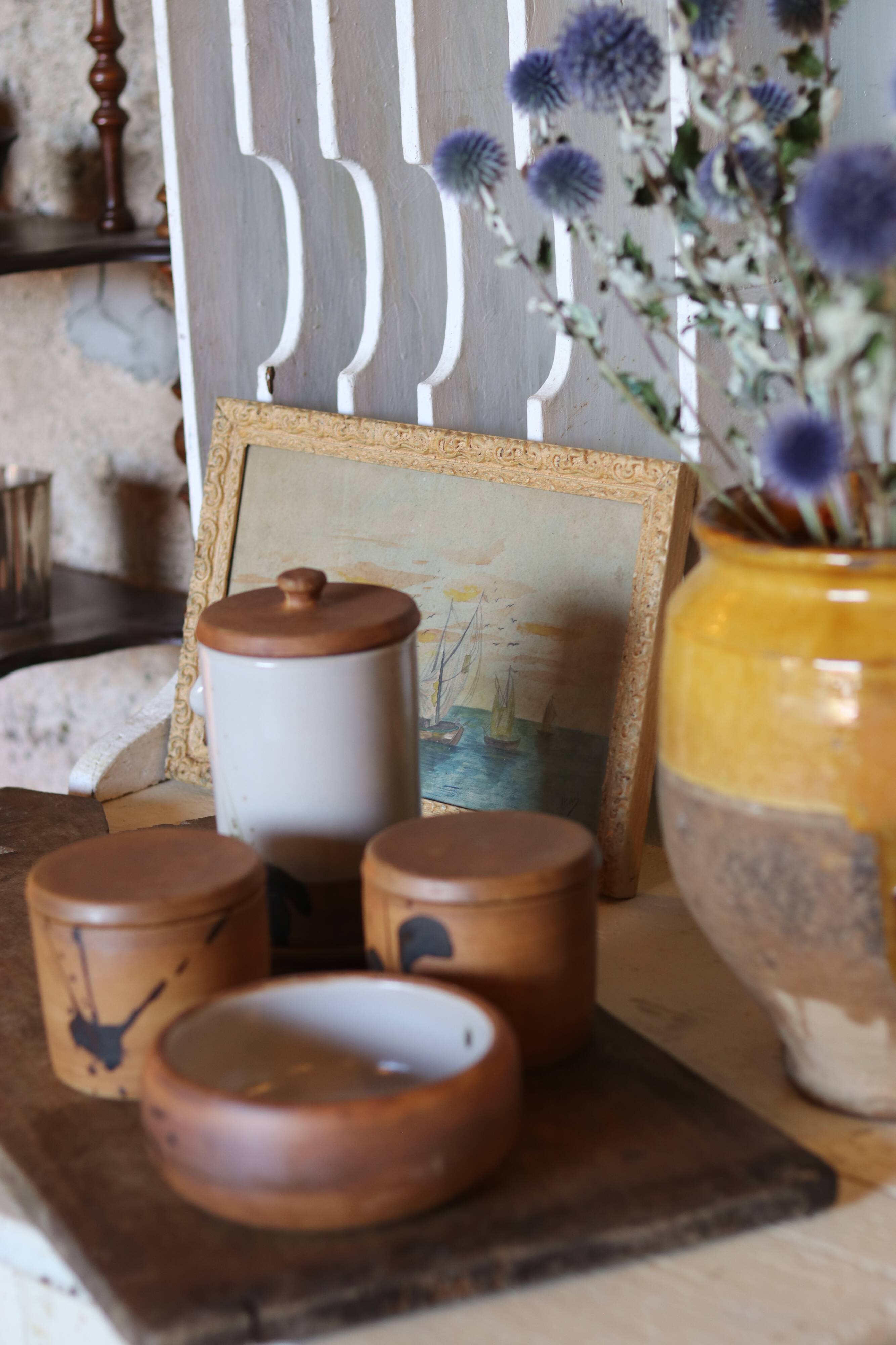Service en grès tachiste, Poterie de la Colombe, années 50/60