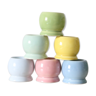 Set of 6 pastel ceramic coquetiers, 1950, vintage