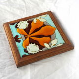 Leaf earthenware checkered underside and maronnier bug - autumn atmosphere - deb. XXth