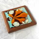 Leaf earthenware checkered underside and maronnier bug - autumn atmosphere - deb. XXth