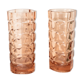 Paire de vases en verre rose ancien