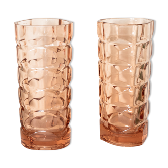 Paire de vases en verre rose ancien