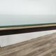 Mid-century mahogany dining table with aquamarine glass top