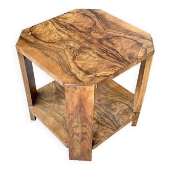 Table basse - bout de canapé en placage de loupe - plateaux octogonaux - Art Déco vers 1930.