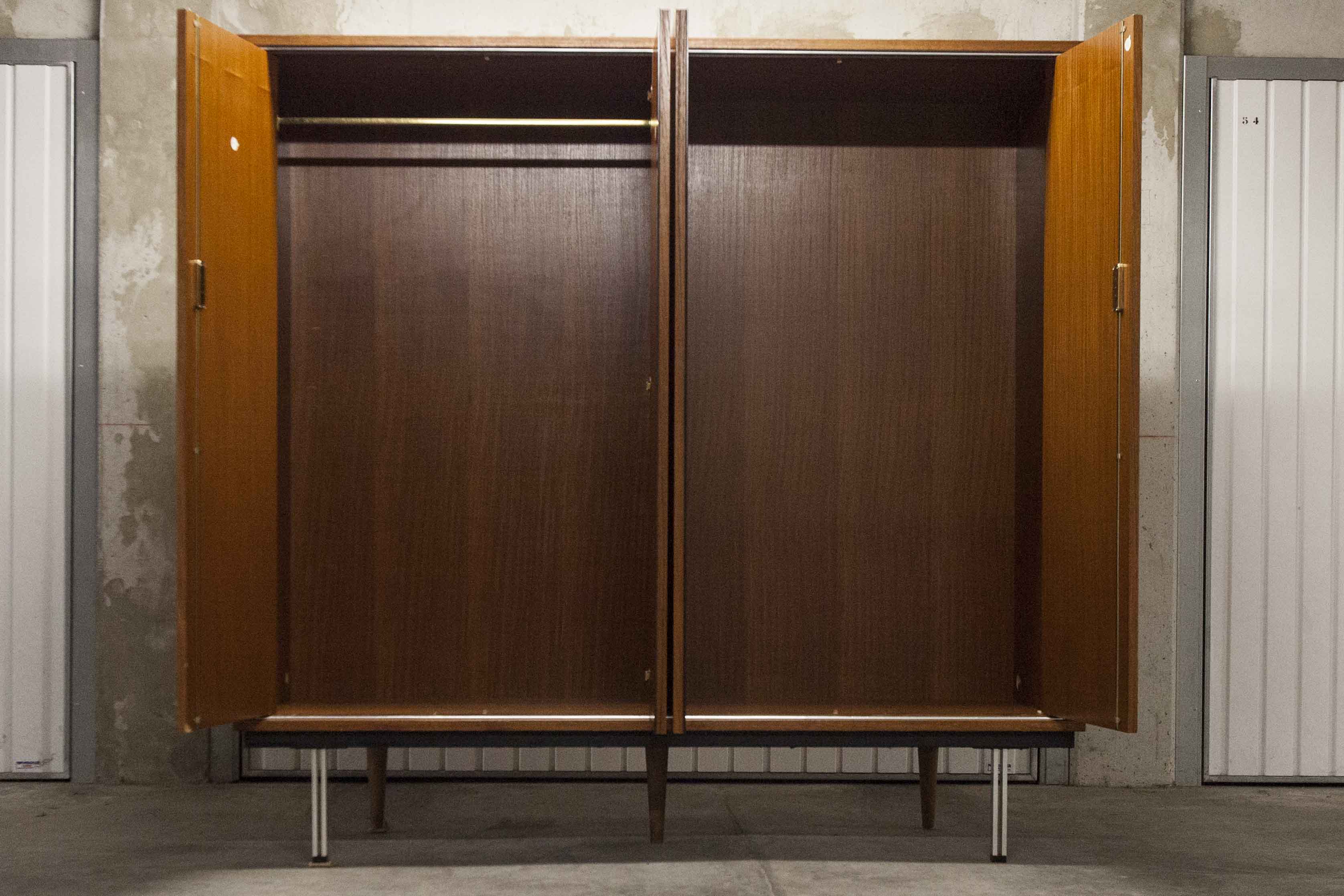 Wardrobe 1970 teak 4 doors half wardrobe half shelf 182 cm
