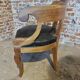 Antique Empire armchair in wood and black leather – gondola backrest