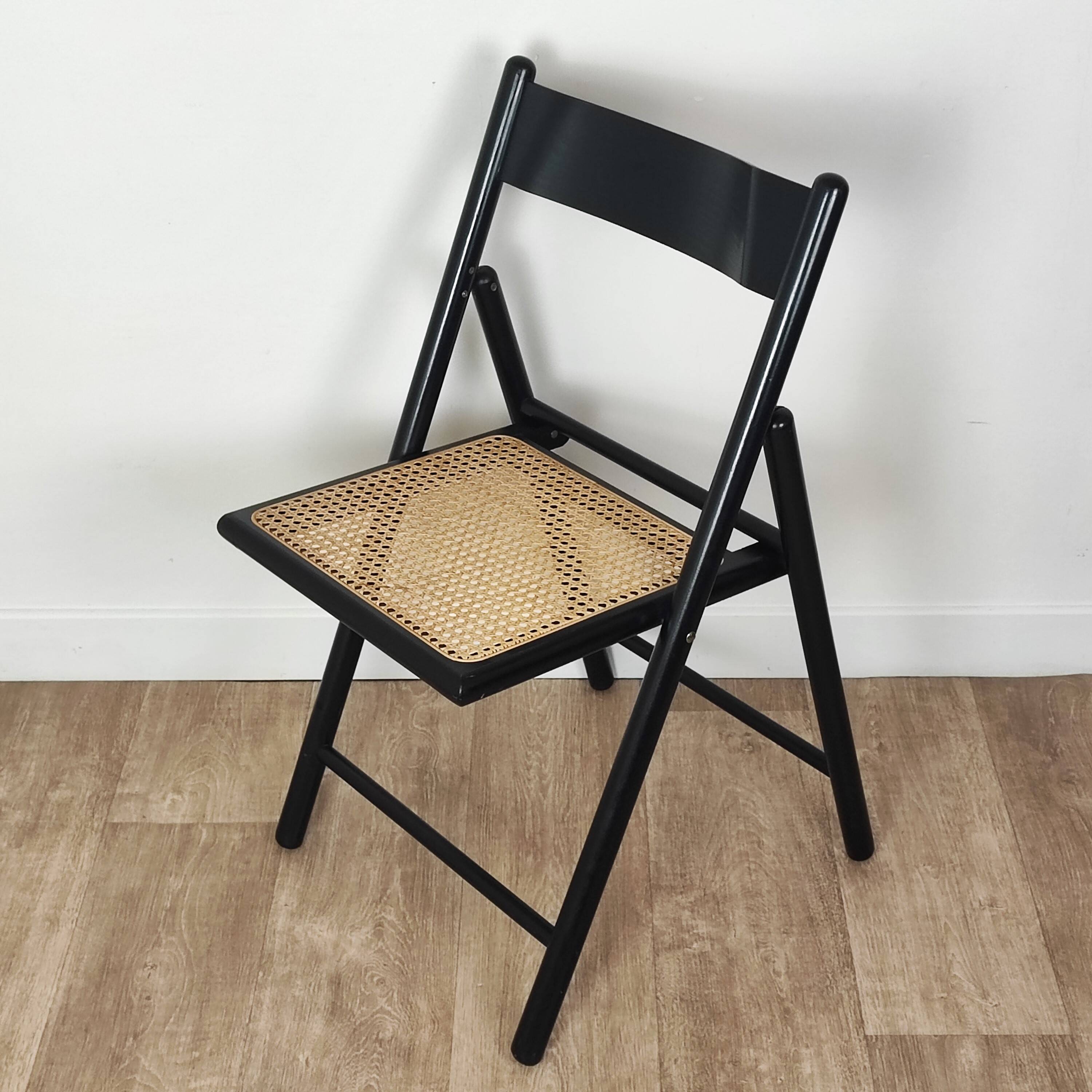 Pair of wooden and rattan folding chairs