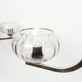 See Delmas chandelier, 3 arms, black and gold, clear glass, 1960