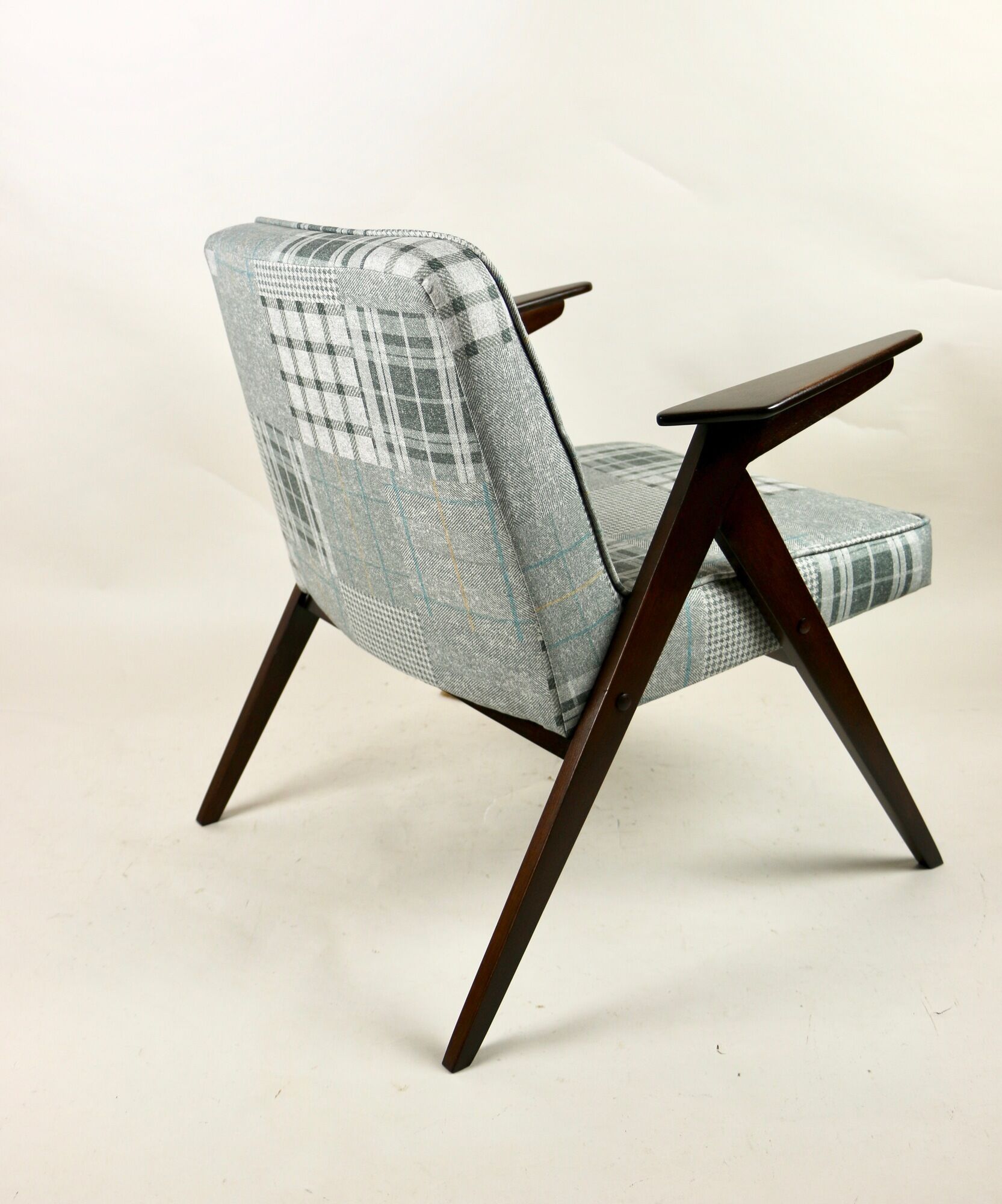 Grey-Blue Chequered Bunny Armchair by Józef Chierowski, 1970s