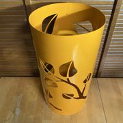 Orange Metal Cylindrical Design Umbrella Stand with Cut-Out Leaf Decoration #E2