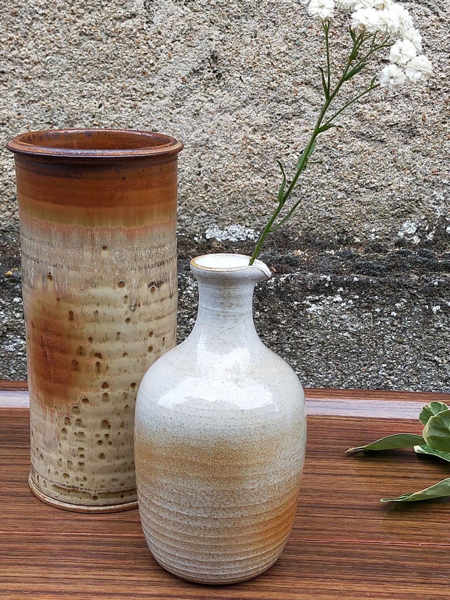 Light stoneware potter's bottle with vintage spout