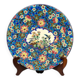 Plat en émaux de Longwy – Décor d’oiseaux et fleurs polychromes – 1950
