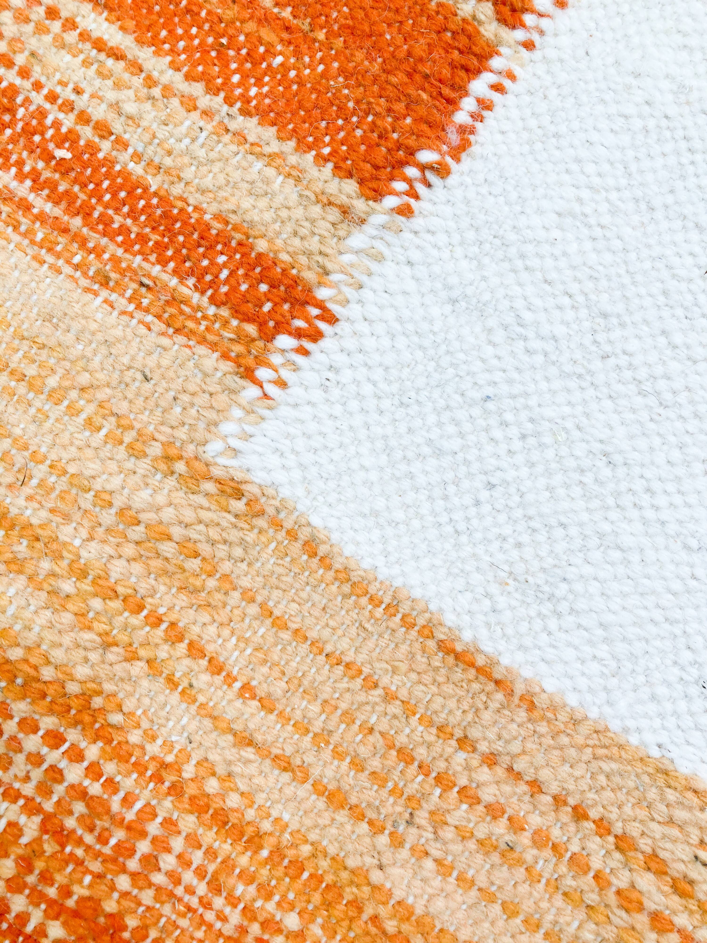 Kilim Moroccan Berber ecru mottled orange pattern 350x236cm