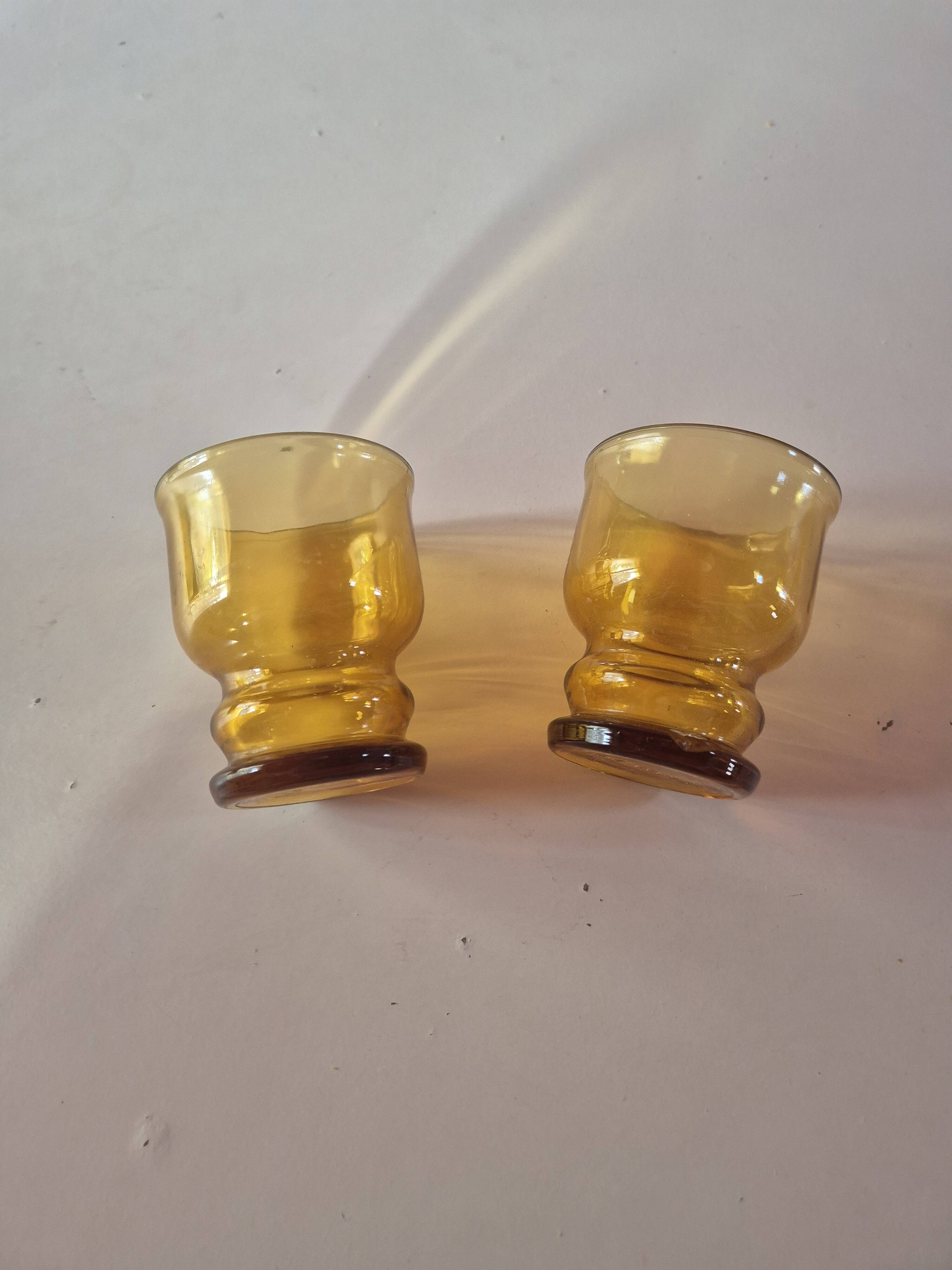 set of 2 smoked yellow amber vintage Pernod SA glasses