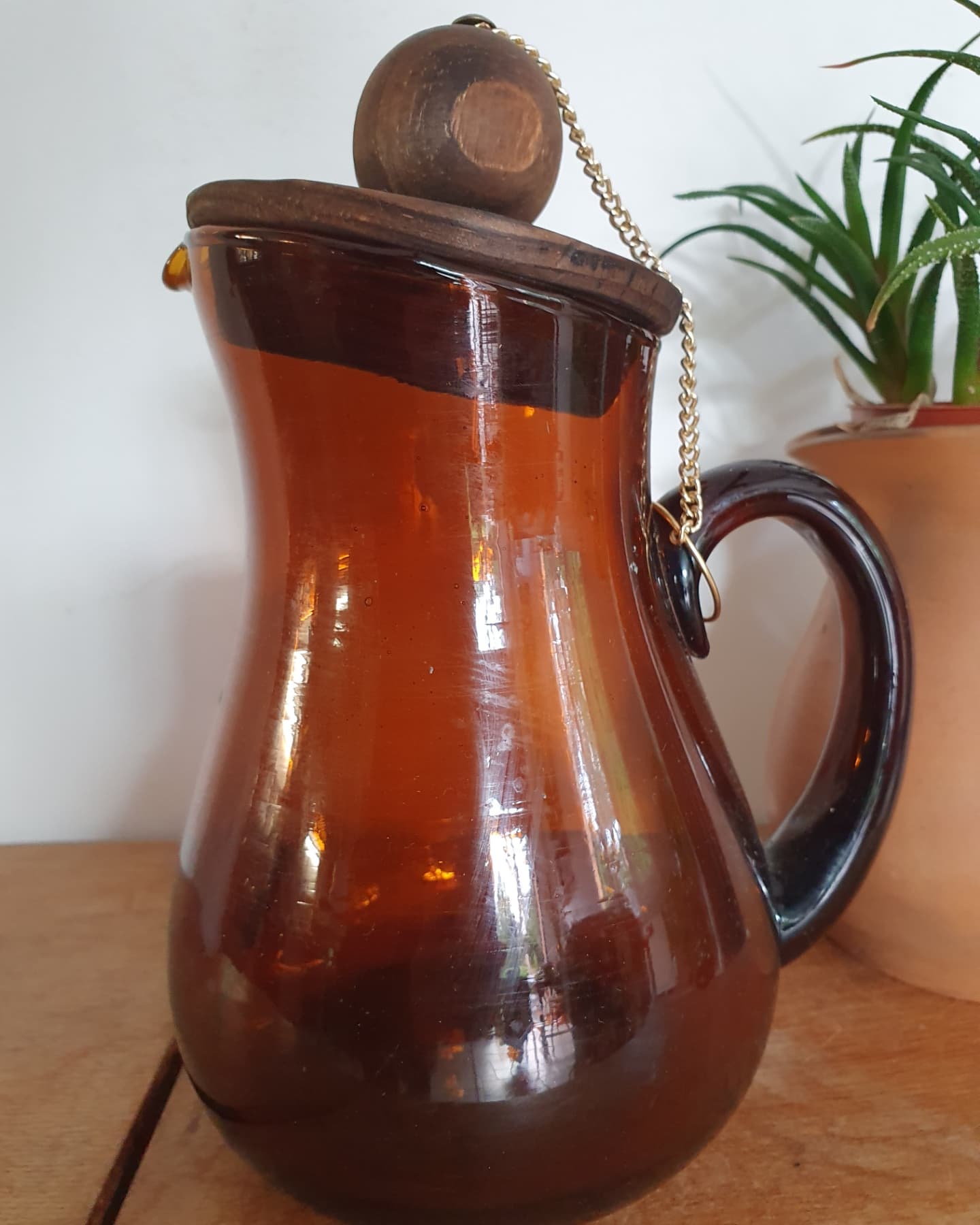 Amber glass pitcher