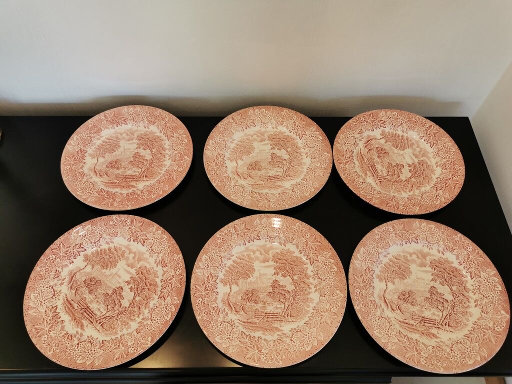 Set of 6 plates flat old décor English