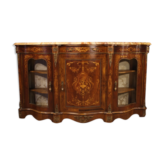 French inlaid sideboard in Napoleon III style with marble top
