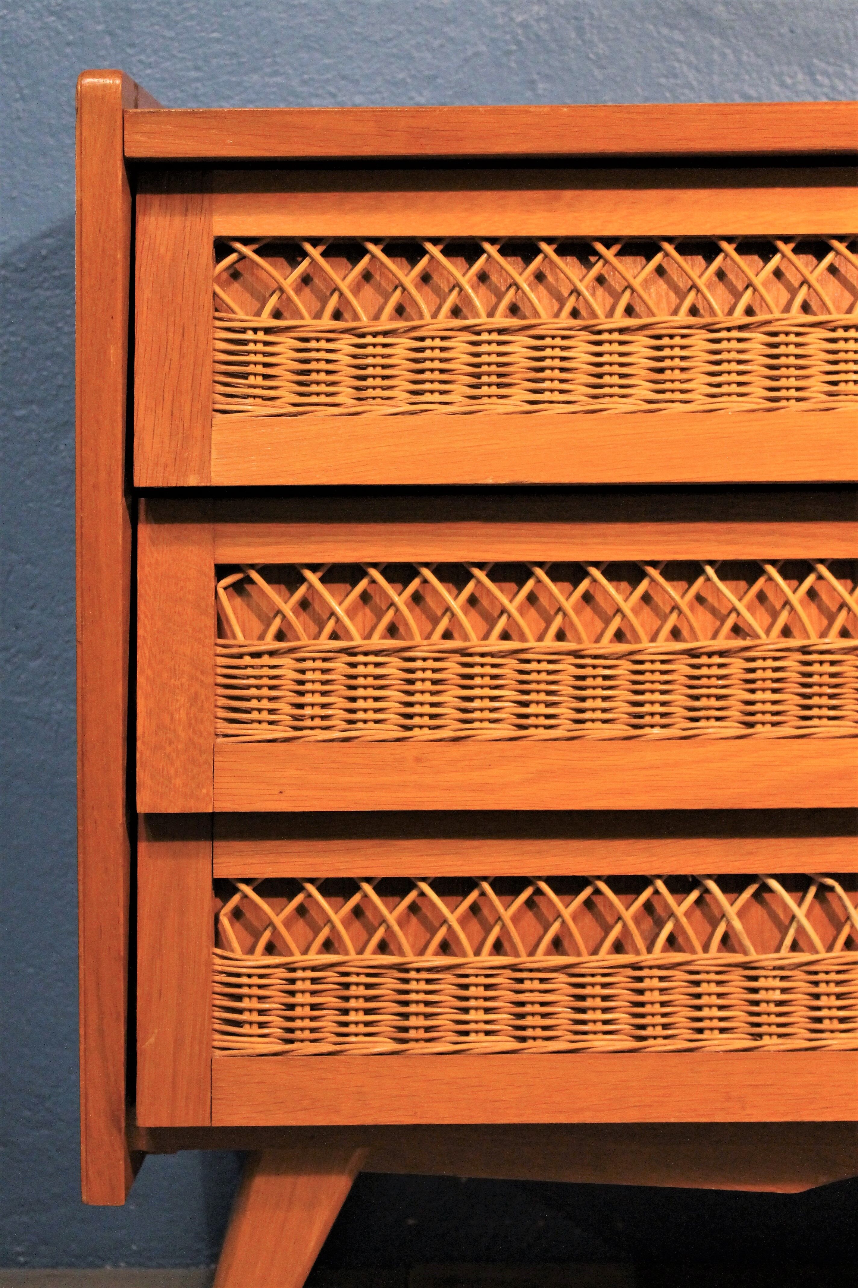 Chest of drawers rattan 3 drawer 1960 s