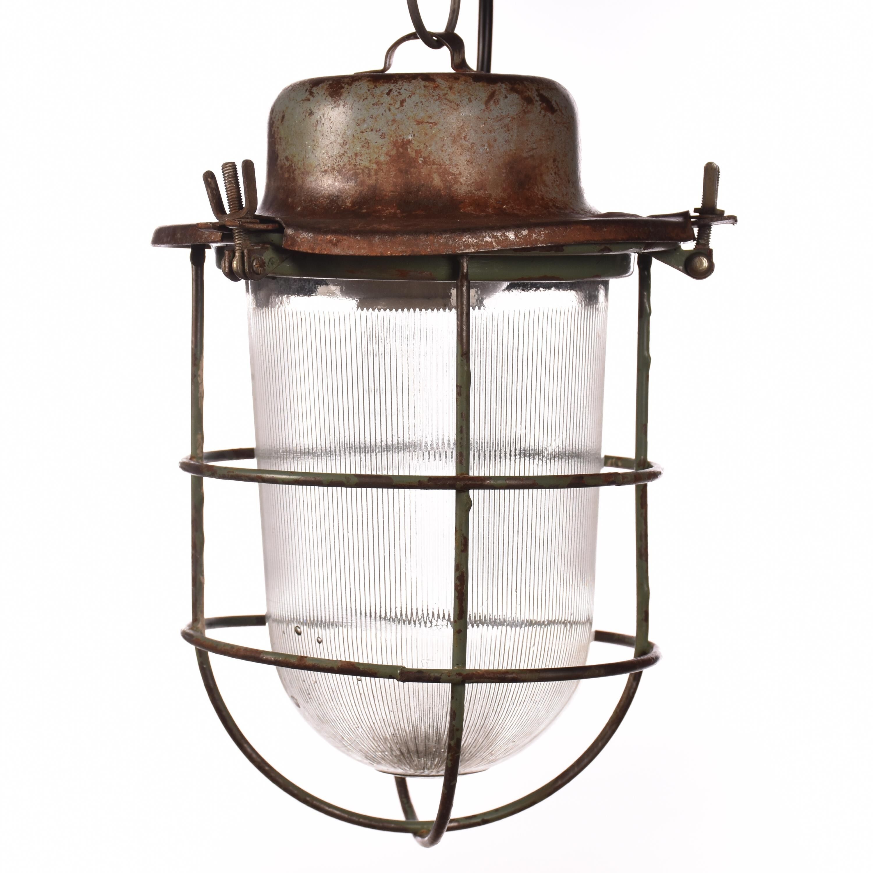 Industrial cage lamp green