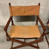 Pair of folding armchairs with leather seats