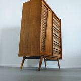 Vintage wooden and wicker chest of drawers