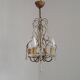 Vintage French 4 Arm Gilded Metal Cage Chandelier Beads Clear Murano Drops