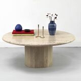 Table basse circulaire vintage en travertin, années 1970