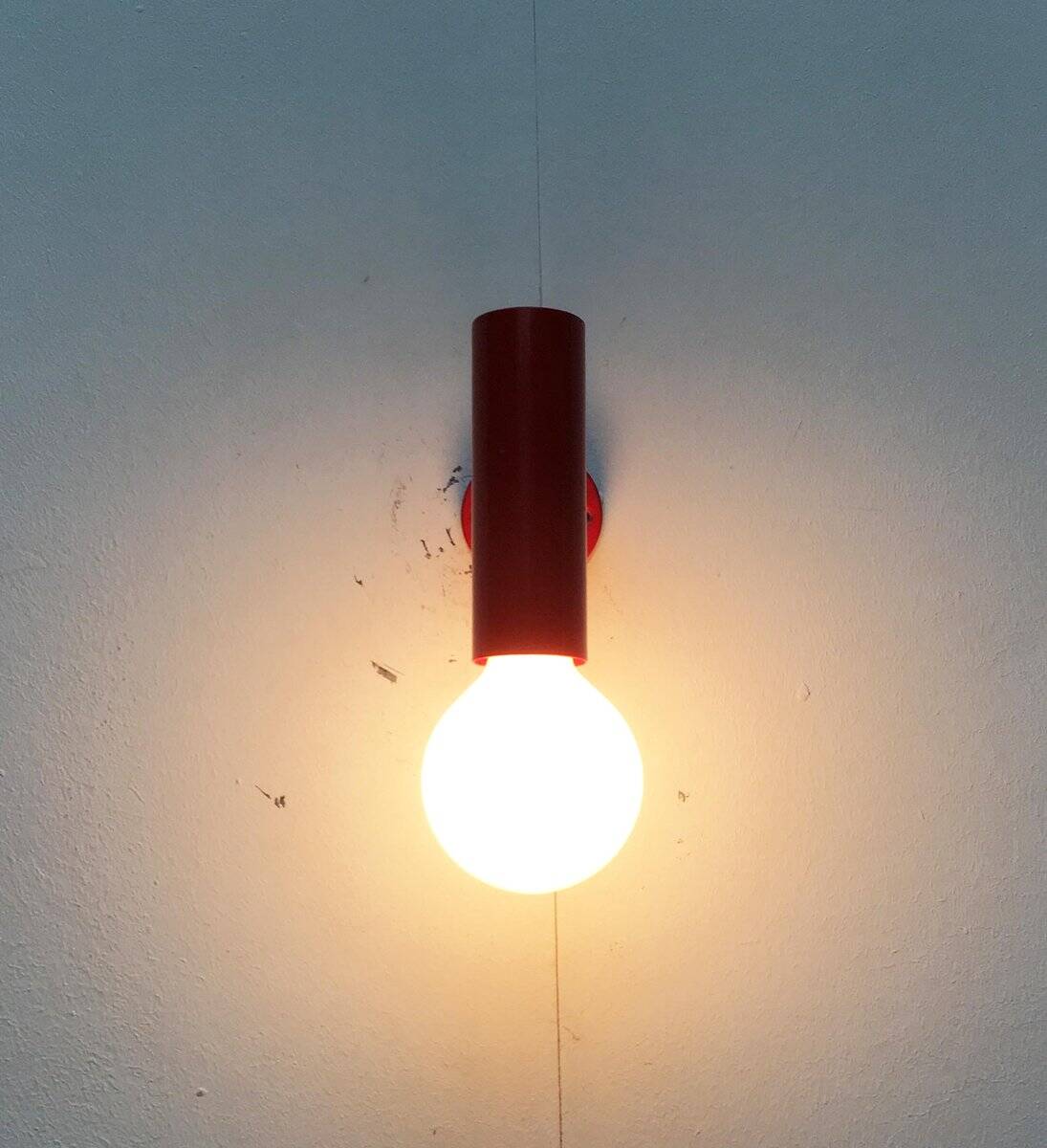 Mid-century minimalist red wall lamp, set of 2.