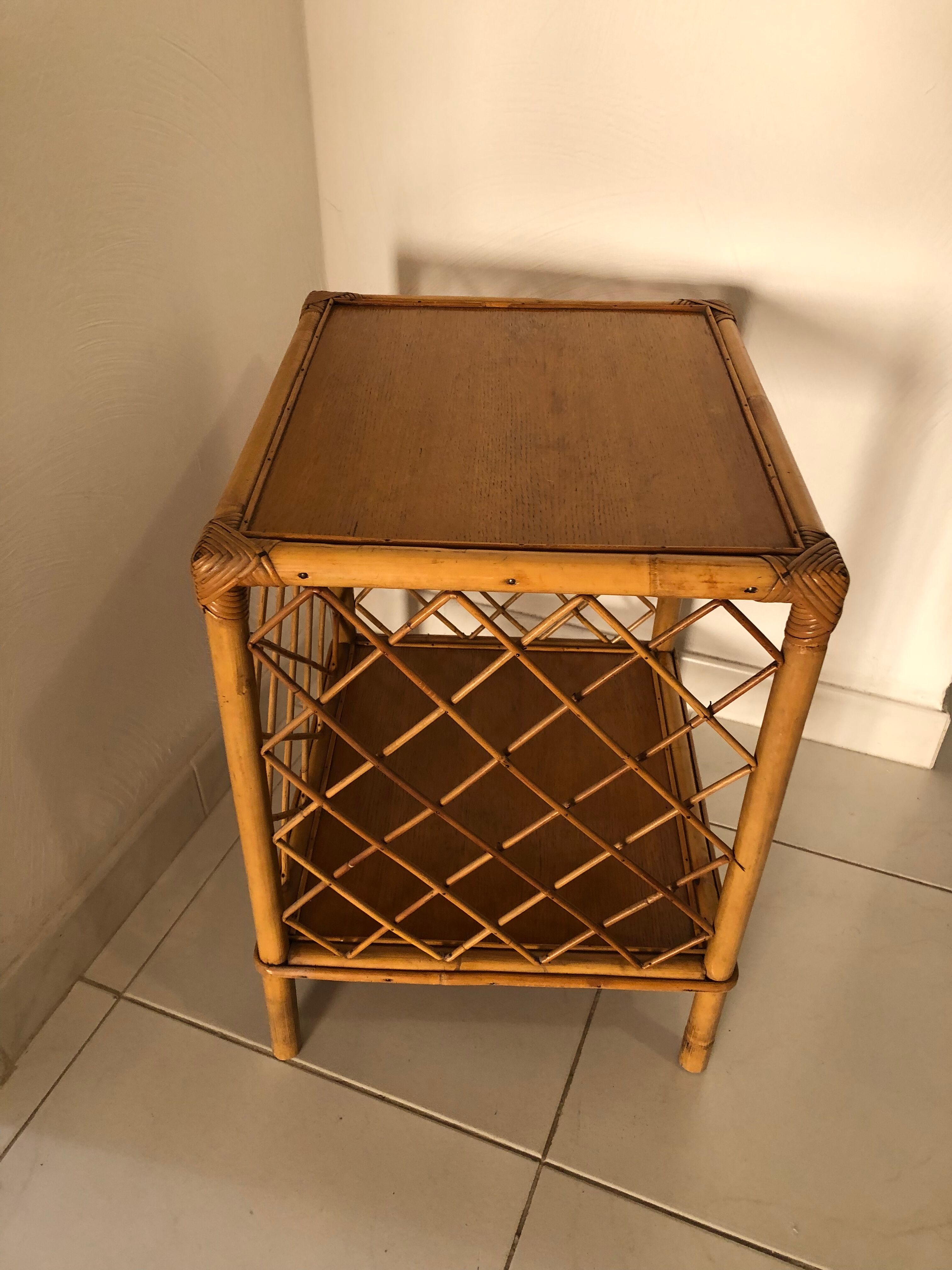 Rattan and bamboo side table