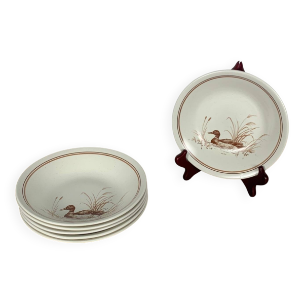 Lot de 6 Assiettes creuses Vintage Churchill England – Motif Canard