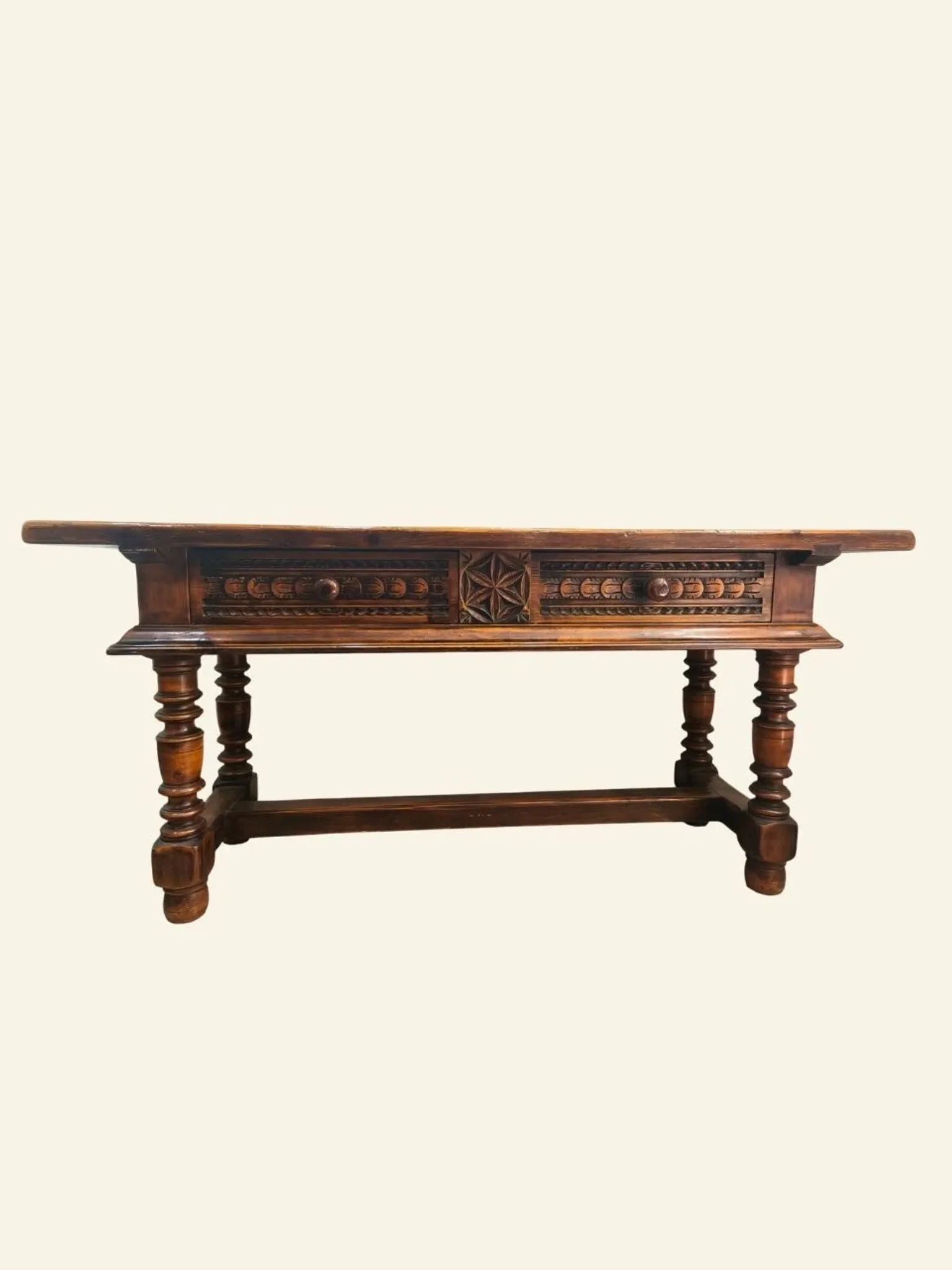 Large Castilian table with drawers and turned legs, early 20th century.